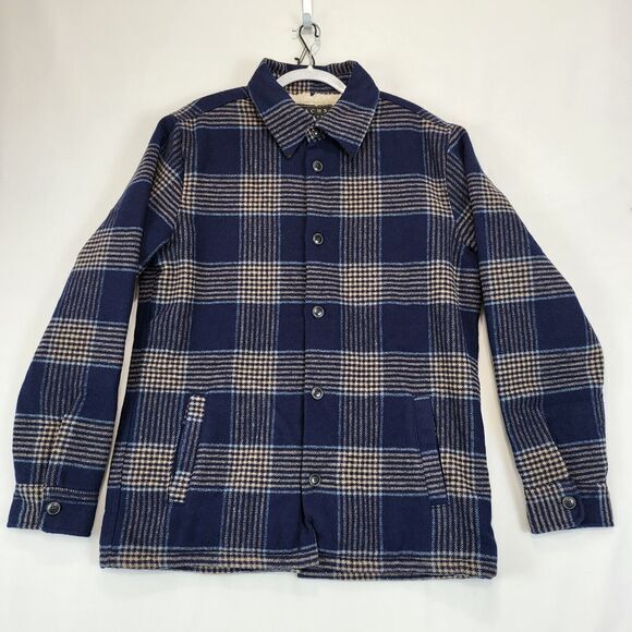 Jachs NY Sherpa Lined Blue Plaid‎ Shirt Jacket Wool Blend Men L Buttons Pockets - Picture 3 of 16
